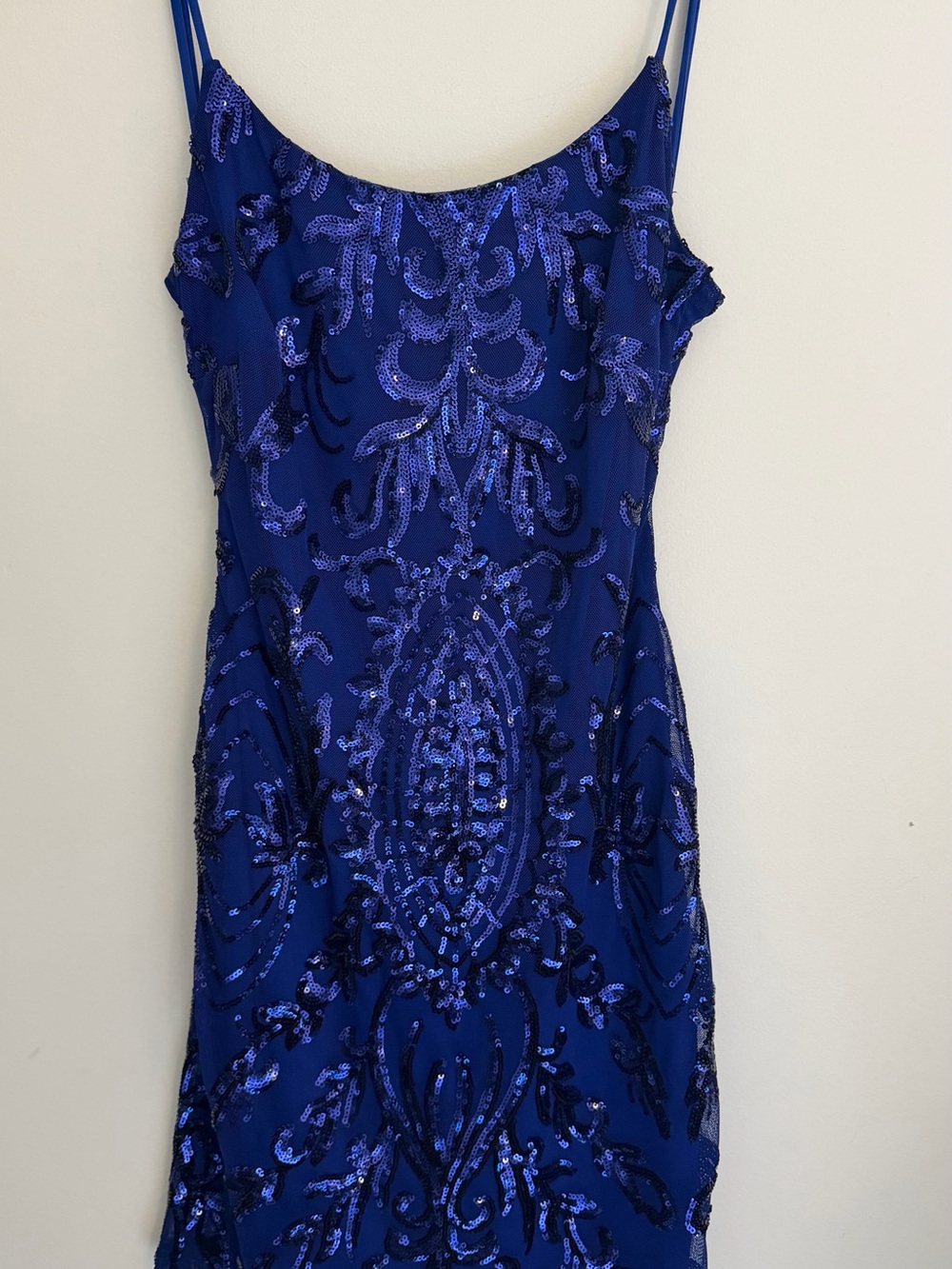Blue Sequin Slip Open Back Slip Dress